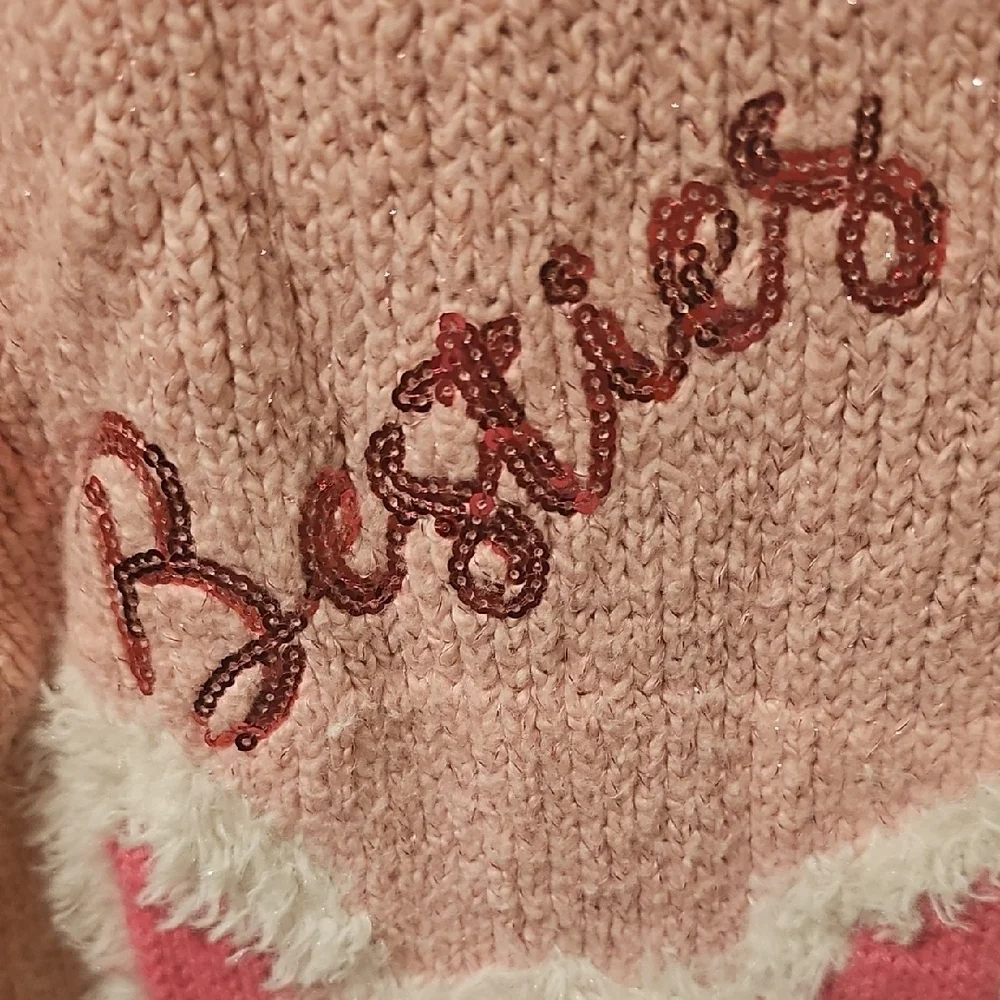 Justice Girls Pink Glitter Sweater with Cat Besties Design Size 14 LIKE NEW